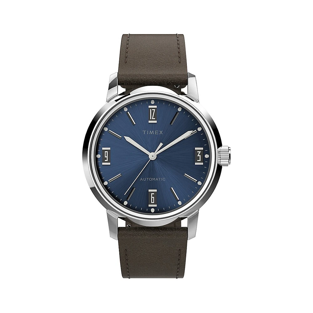 Marlin Stainless Steel Case & Leather Strap Watch ​TW2V44500V3