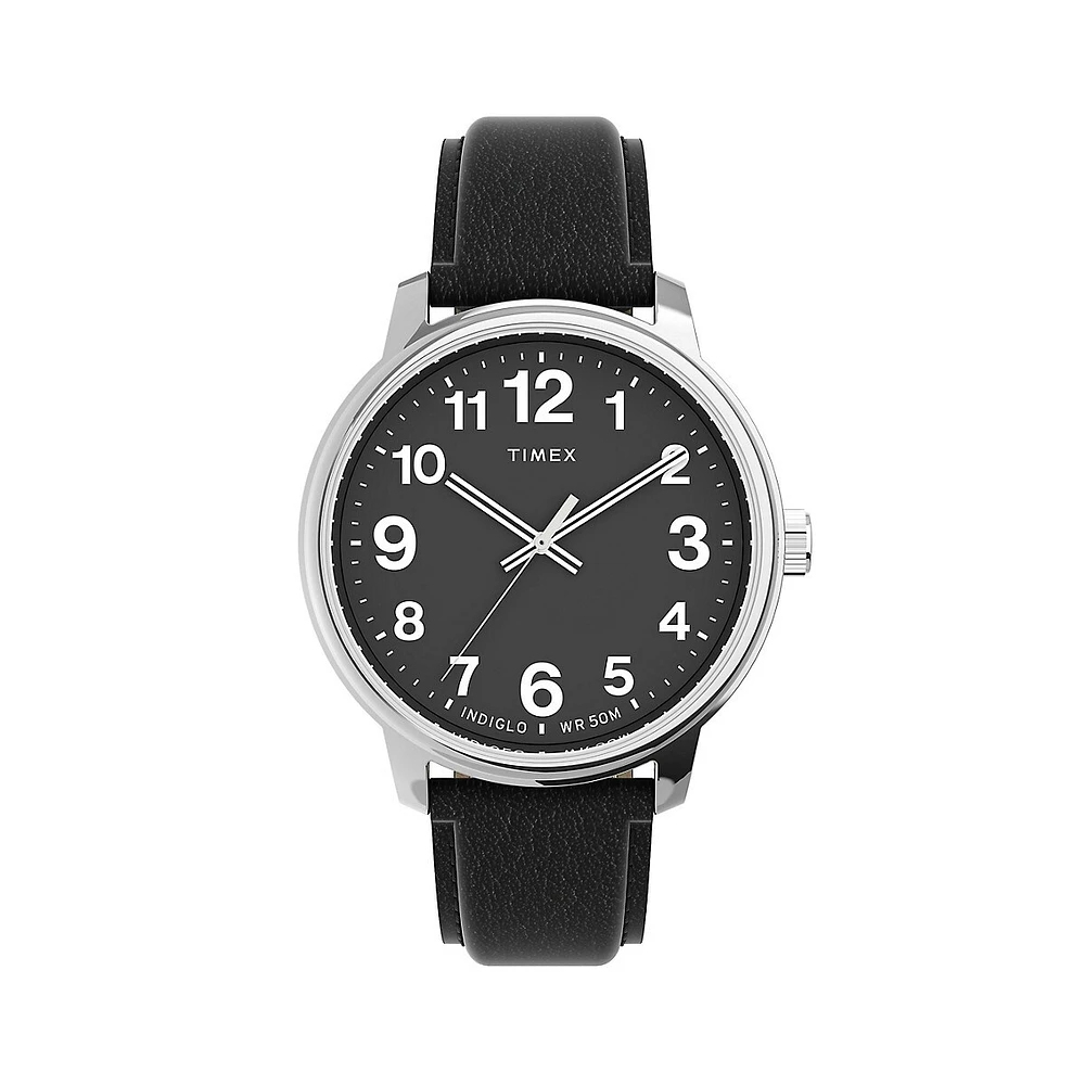 Easy Reader Bold Silvertone & Leather Strap Watch TW2V21400NG