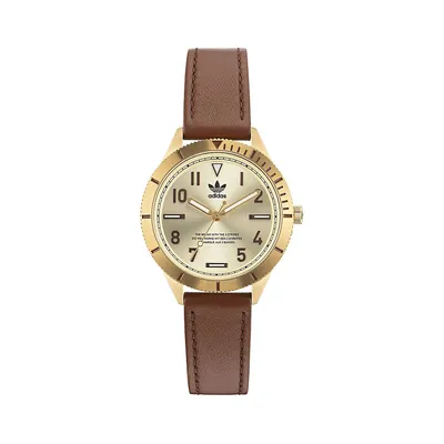 Edition 3 Small Goldtone Stainless Steel & Leather Strap Watch AOFH225712I