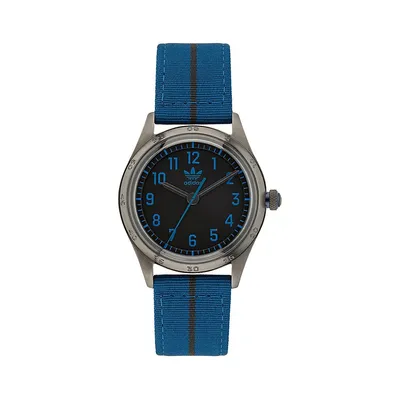 Montre en acier inoxydable avec cadran noir et bracelet en nylon bleu AOSY225212I