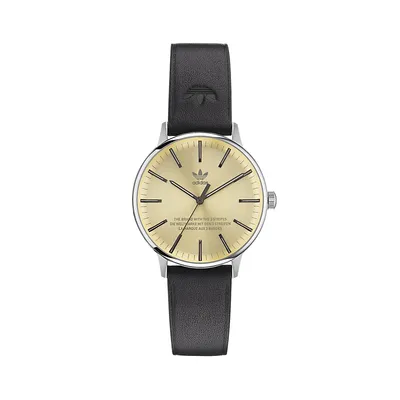 Code 1 Stainless Steel & Leather Strap Watch AOSY225302I