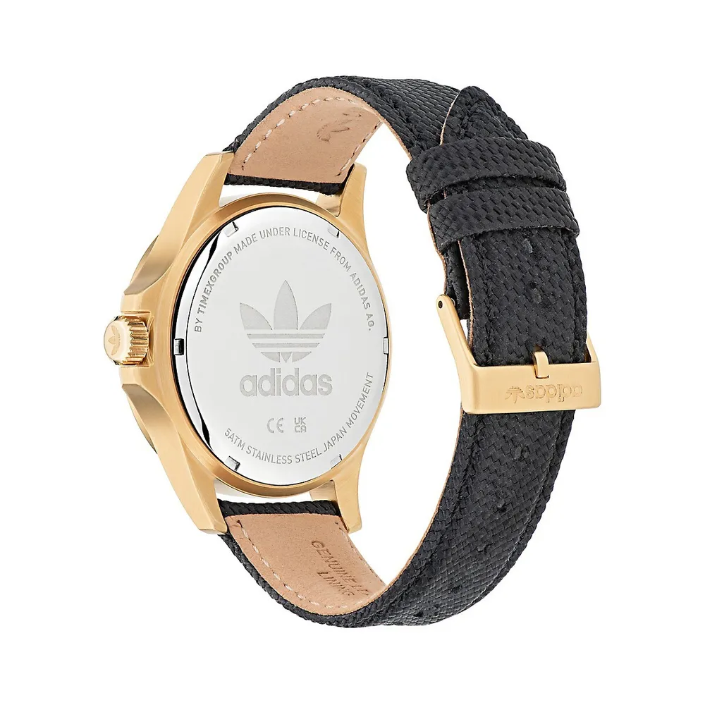 Fashion Expression 1 Goldtone Recycled Stainless Steel & Black Nyon Strap Watch AOFH230152I