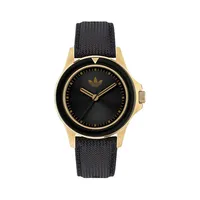 Fashion Expression 1 Goldtone Recycled Stainless Steel & Black Nyon Strap Watch AOFH230152I