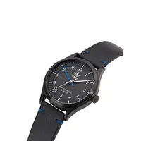 Adidas Originals Style Project 1 Black Recycled Stainless Steel Vegan Leather Strap Solar-Powered Watch AOST230462I