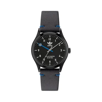 Adidas Originals Style Project 1 Black Recycled Stainless Steel Vegan Leather Strap Solar-Powered Watch AOST230462I