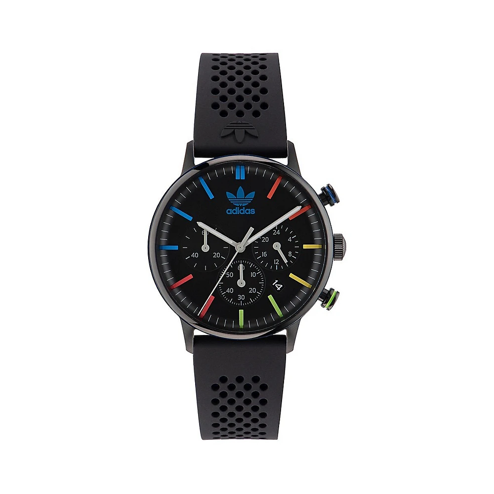 Adidas Originals Street Code 1 Recycled Black Stainless Steel Silicone Strap Chronograph Watch AOSY230212I