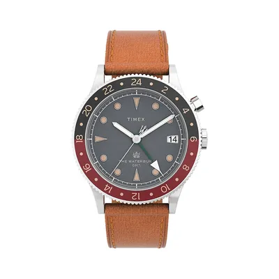 Waterbury Stainless Steel Leather Strap Traditional GMT Watch TW2V74000VQ