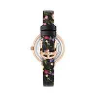 Ammy Floral Rose Goldtone Stainless Steel & Leather Strap Watch BKPAMS3019I