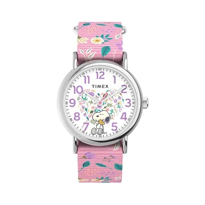Timex Weekender x Peanuts In Bloom Silvertone Fabric Strap Watch TW2V77800GP