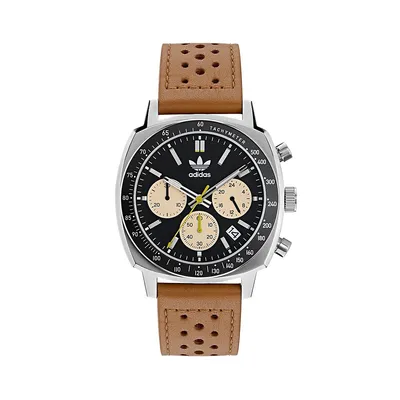 Stainless Steel Case Tan Leather Strap Chronograph Watch AOFH235762I