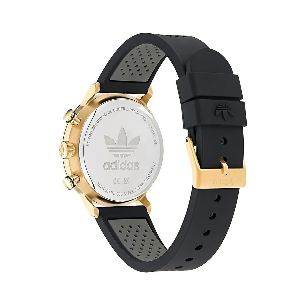 IP Goldtone Case Black Silicone Strap Chronograph Watch AOSY235212I