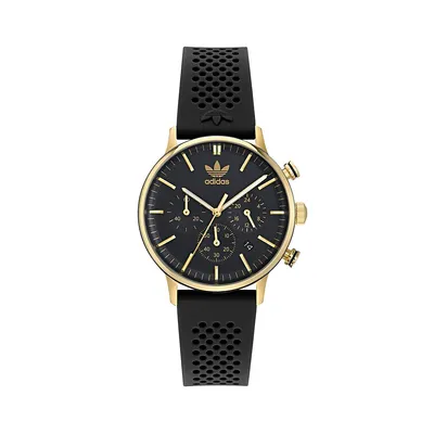 IP Goldtone Case Black Silicone Strap Chronograph Watch AOSY235212I