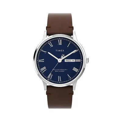 Waterbury Traditional Classic Stainless Steel & Leather Strap Watch TW2W14900VQ