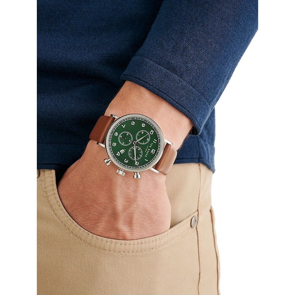 Barnett Backlight Green Dial, Tan Eco Genuine Leather Strap Chronograph Watch BKPBAF3039I