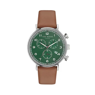 Barnett Backlight Green Dial, Tan Eco Genuine Leather Strap Chronograph Watch BKPBAF3039I