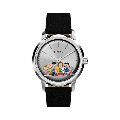 Montre en acier inoxydable Timex Marlin x Peanuts avec bracelet en cuir TW2W19000V3