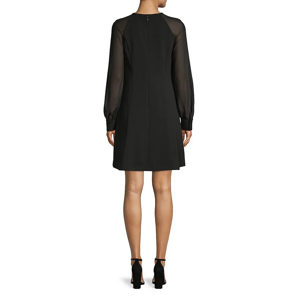 Sheer-Sleeve Shift Dress