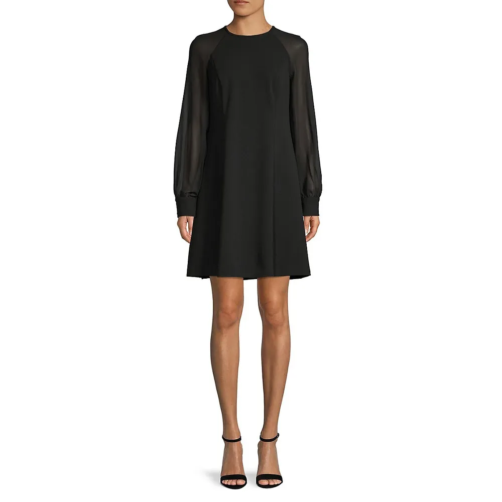 Sheer-Sleeve Shift Dress