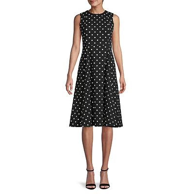 Polka Dot Sleeveless Midi Dress