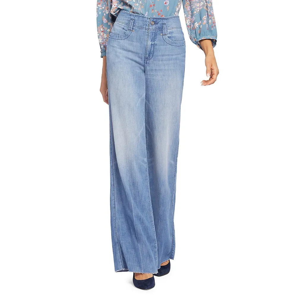 Teresa Wide Leg Jeans In Plus Size With High Rise And Raw Hems - Everly  Blue