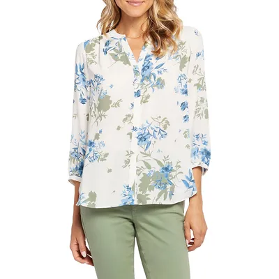 Pintuck Floral Blouse