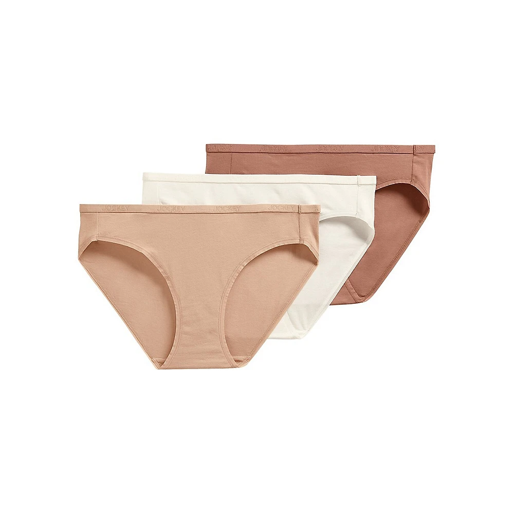 Culotte bikini en coton biologique extensible avec logo, trois pièces