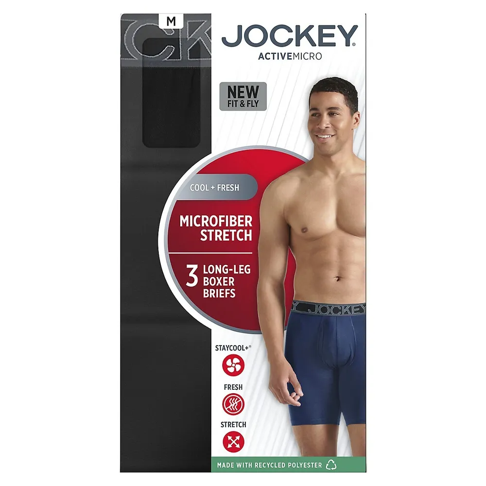 3-Pack Active Microfibre 9-Inch Long-Leg Boxer Briefs