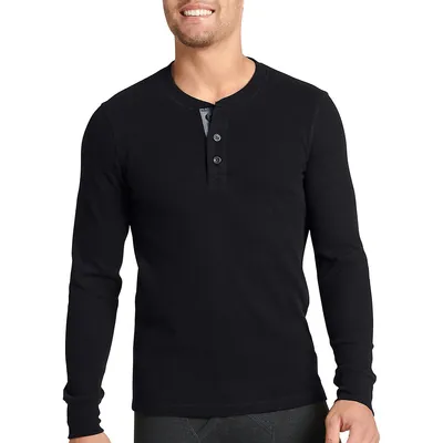 Waffle-Knit Henley Lounge Top