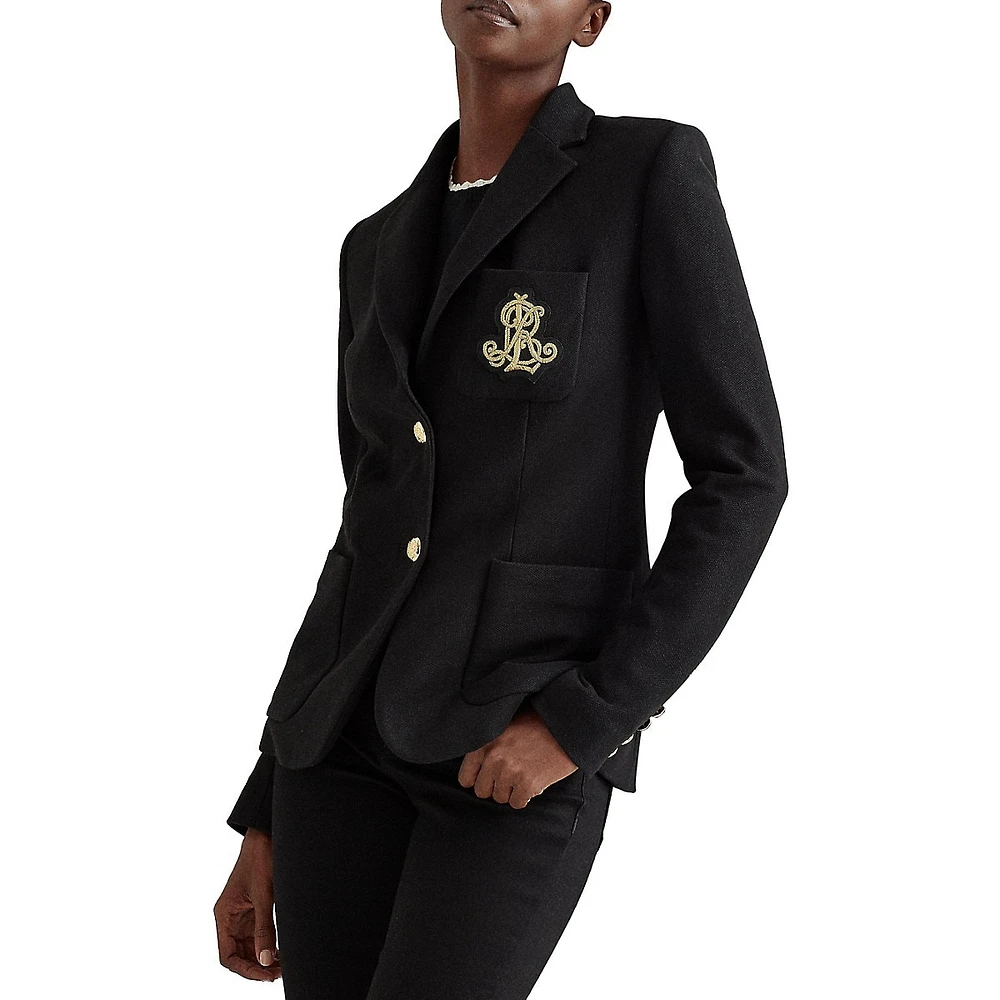 Slim Fit Logo Embroidered Jacquard Blazer