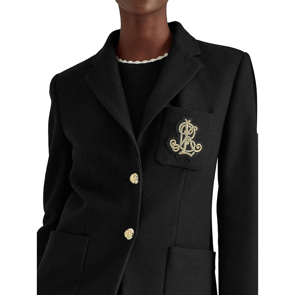 Slim Fit Logo Embroidered Jacquard Blazer