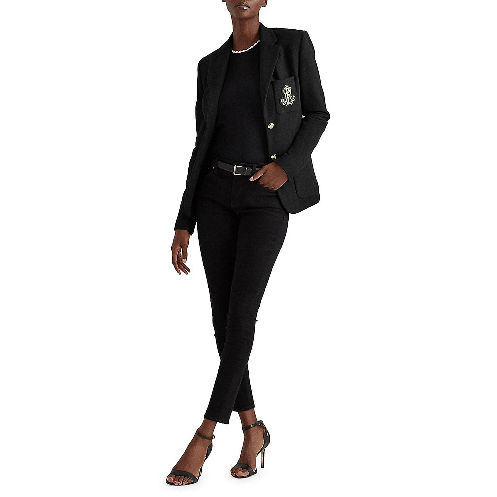 Slim Fit Logo Embroidered Jacquard Blazer