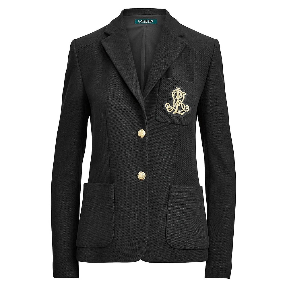 Slim Fit Logo Embroidered Jacquard Blazer