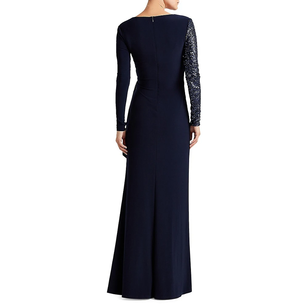 Sequin Embellished Wrap Gown