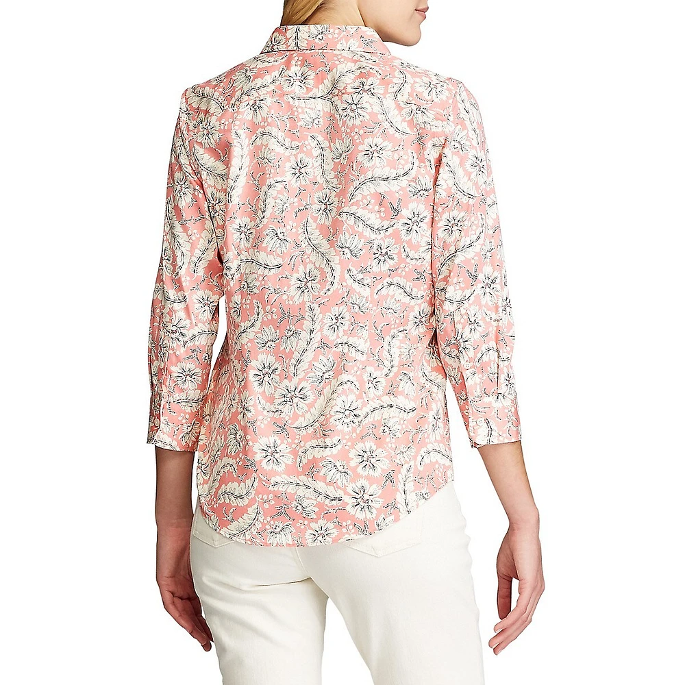 Petite ​Mixed Floral-Print Cotton Shirt