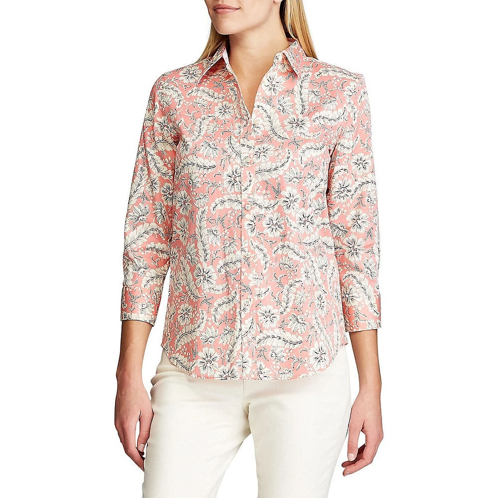 Petite ​Mixed Floral-Print Cotton Shirt