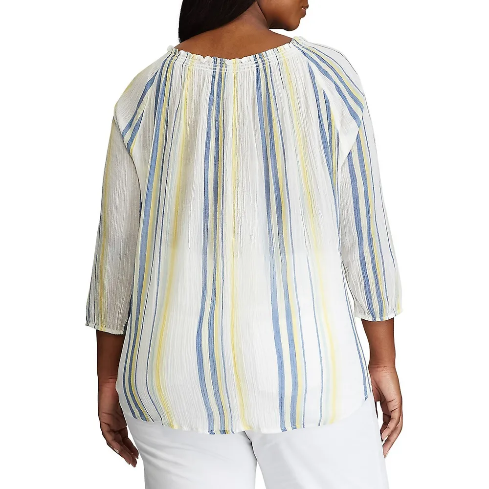 Plus Lulu Striped Cotton Blouse