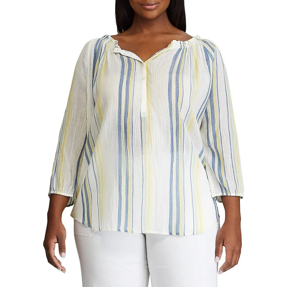 Plus Lulu Striped Cotton Blouse