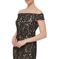 Off -The-Shoulder Embellished Lace Dress