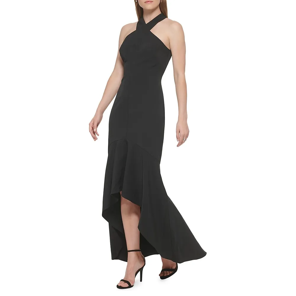 Crisscross Halterneck High-Low Gown