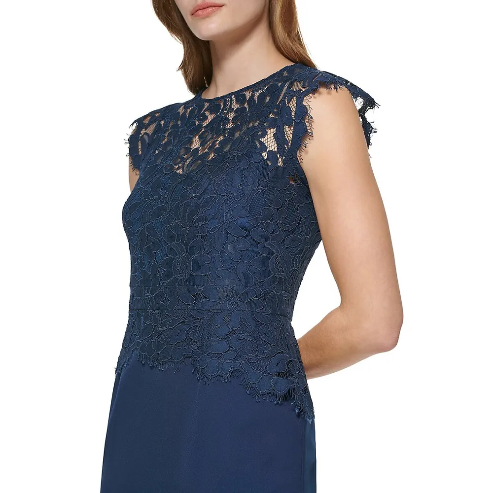 Lace Peplum Stretch Crepe Bodycon Dress