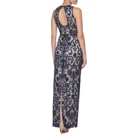 Sleeveless Embroidered Sequin Gown