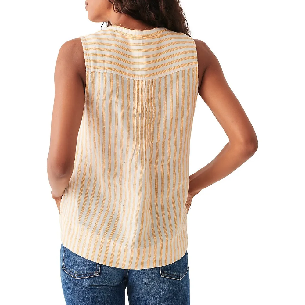 Isha Striped Linen Sleeveless Top