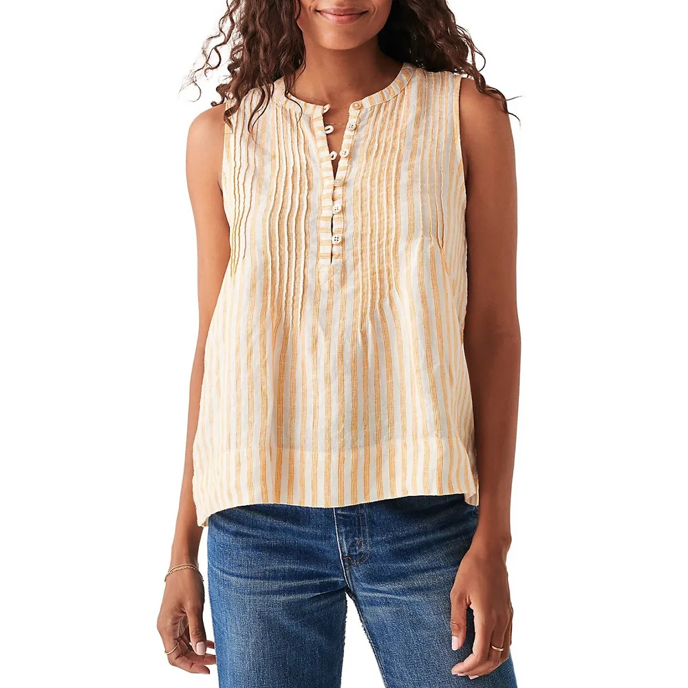 Isha Striped Linen Sleeveless Top