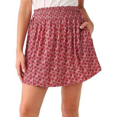 Emery Floral Smocked-Waist Skirt