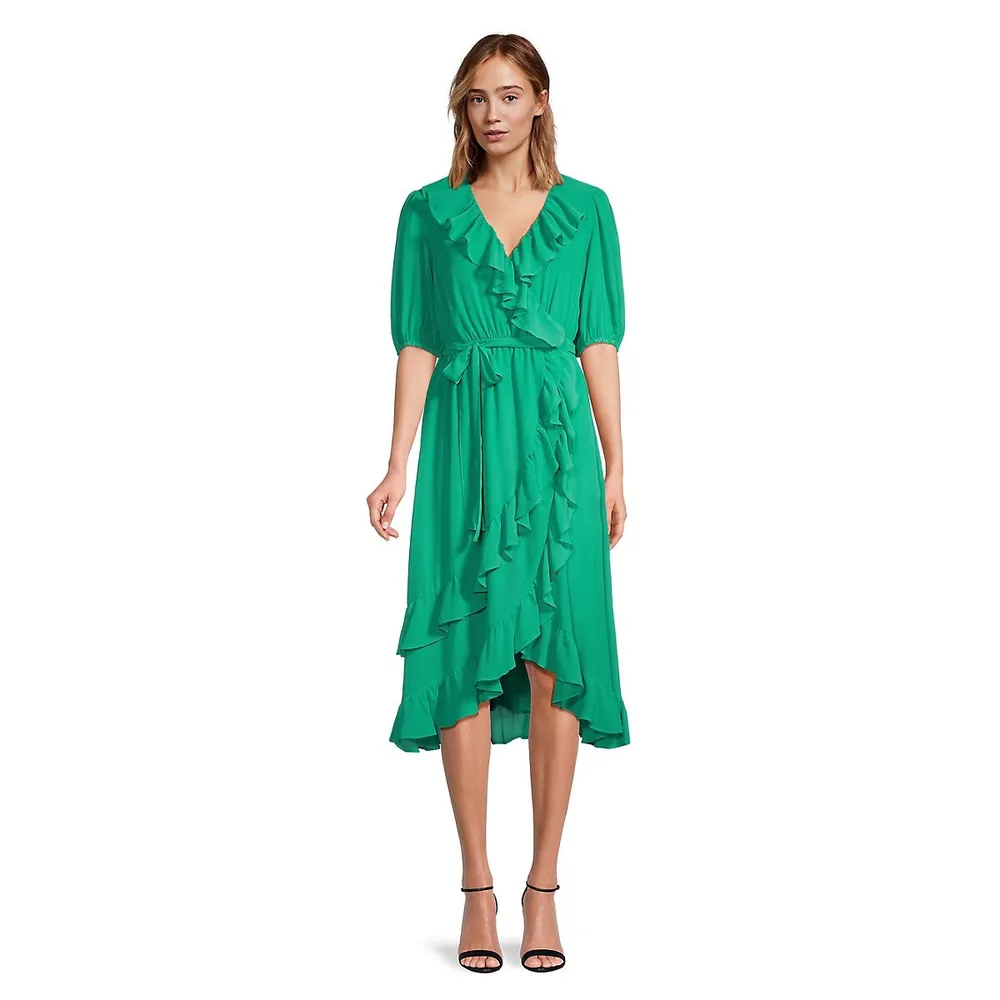 Ruffled Chiffon Wrap Dress