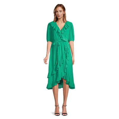 Ruffled Chiffon Wrap Dress