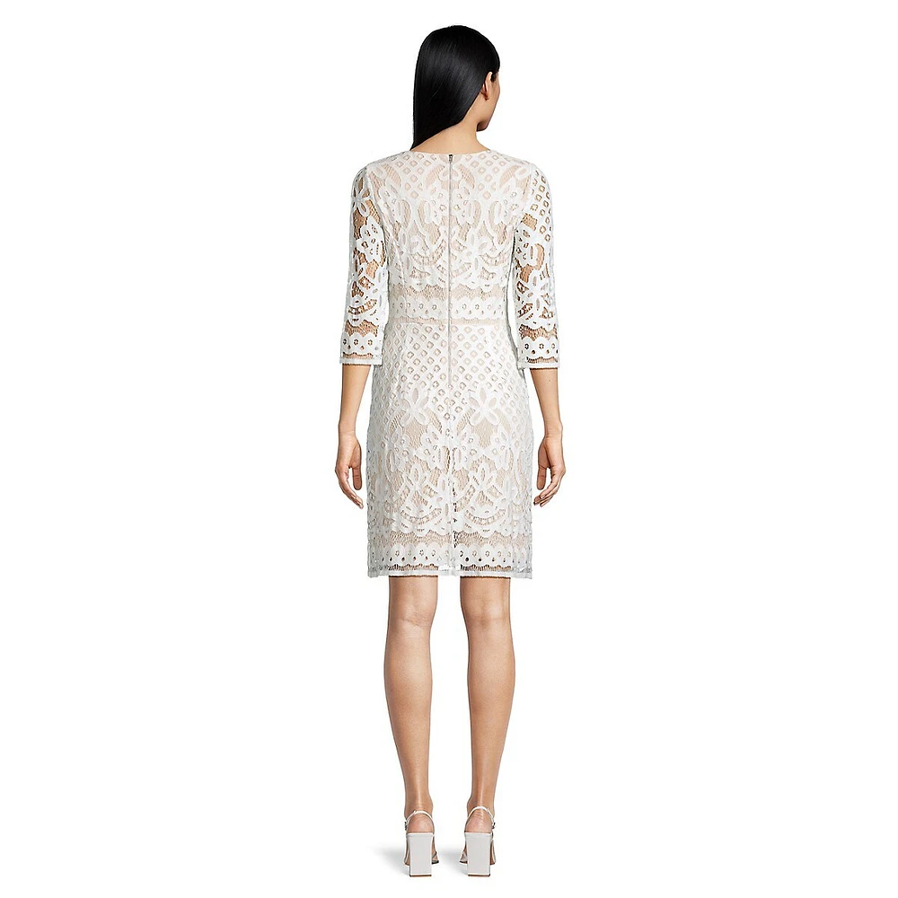 Three-Quarter Sleeve Lace Shift Dress