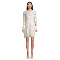 Three-Quarter Sleeve Lace Shift Dress