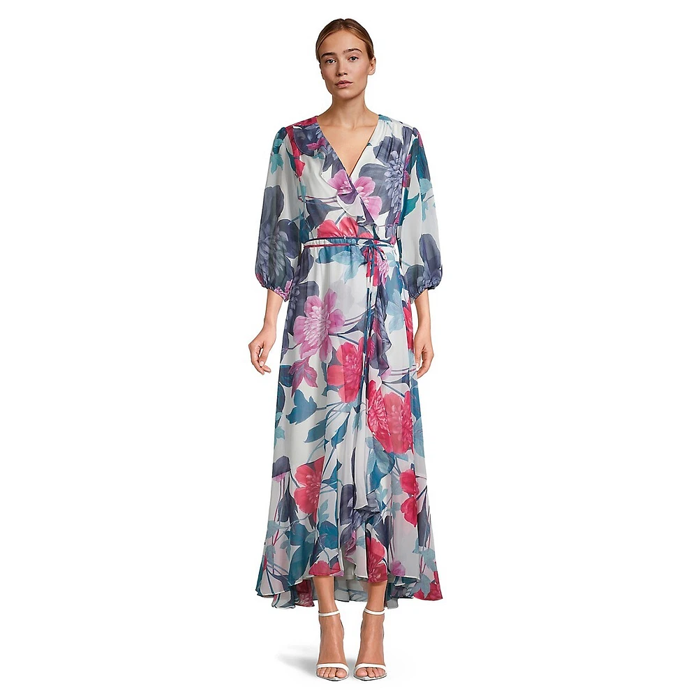 Floral Ruffled Chiffon Maxi Dress