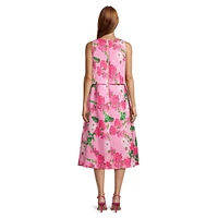Mock 2-Piece Jacquard Floral Midi Dress